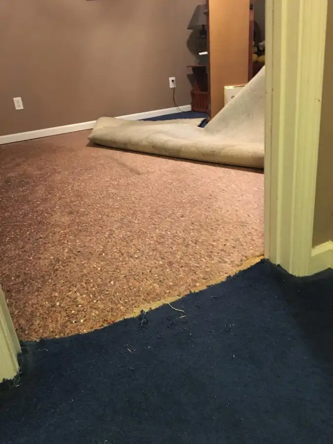 Carpet pad removal revealing water damage during Water Mitigation Services in Ewa Villages